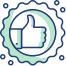 Blue and green badge with a thumbs-up icon, indicating approval or endorsement.