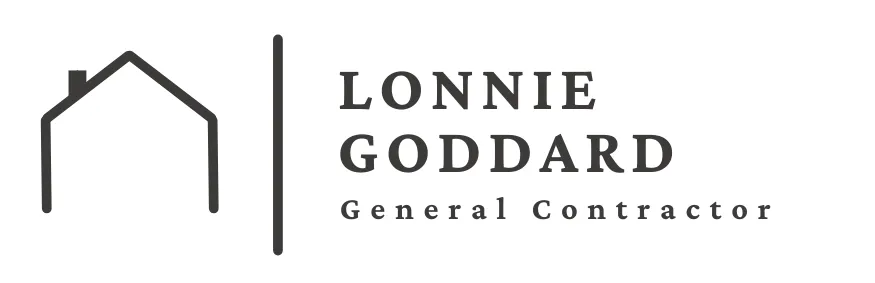 Logo for Lonnie Goddard, General Contractor, featuring a house outline next to a vertical line, and the company name.